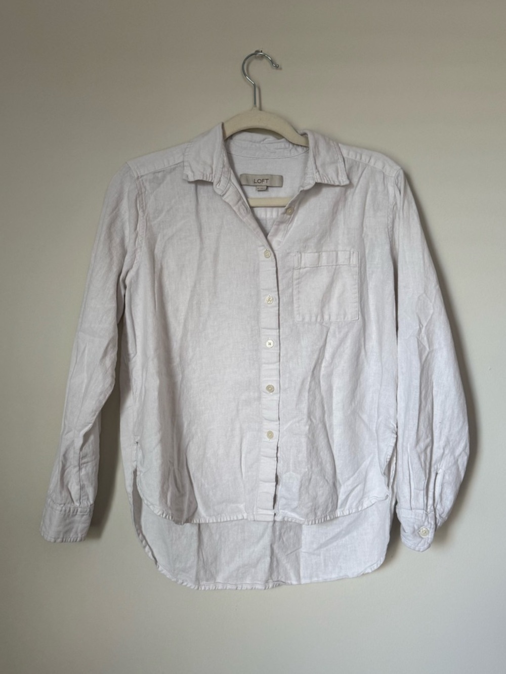 LOFT White Linen-Blend Button-Up Shirt